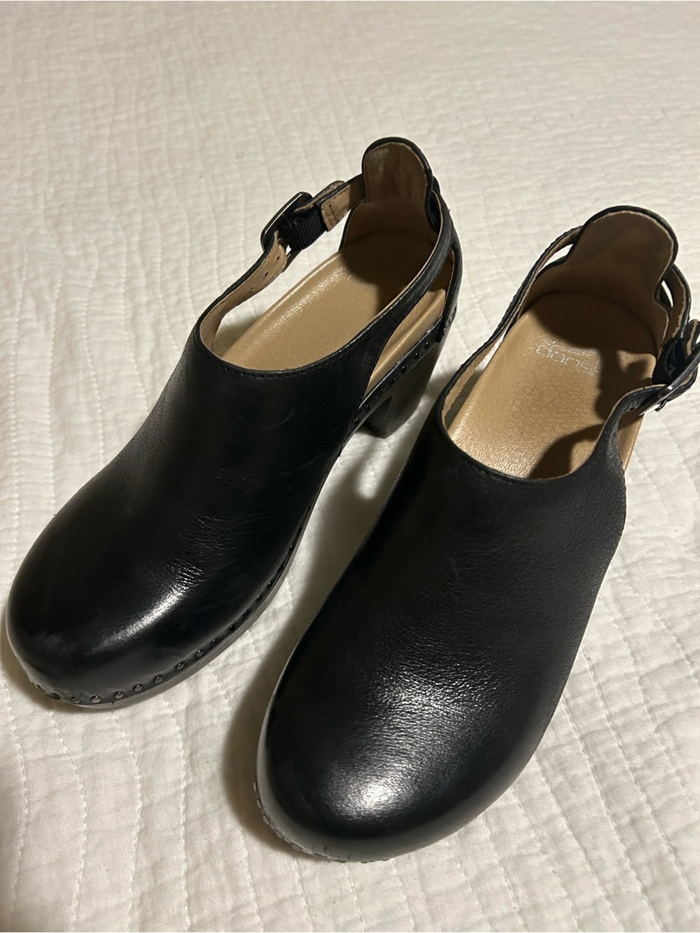 Dansko Black Leather Slingback Clogs